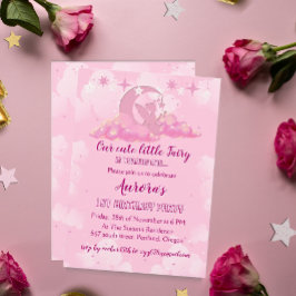 Bezaubernd Pink Little Fairy in Wolken Geburtstag Einladung