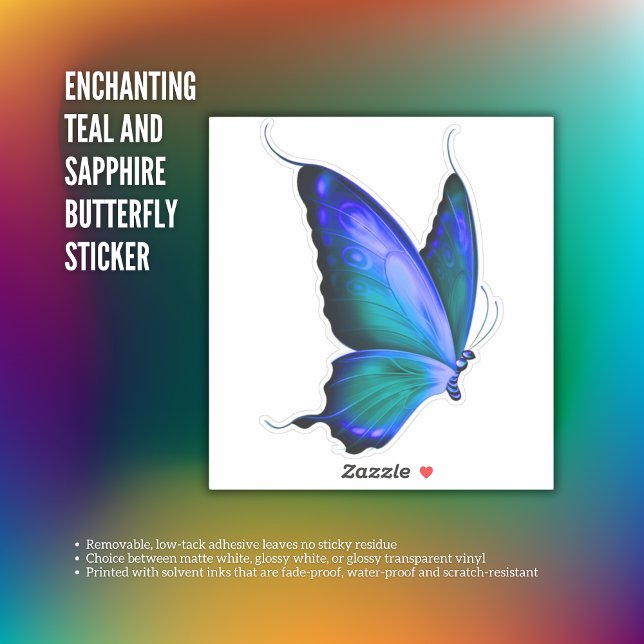 Bezaubernde Aquamarine und Sapphire Butterfly Aufkleber (Enchanting Teal and Sapphire Butterfly Sticker)