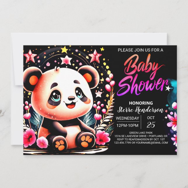 Bezaubernde Bamboo Panda Bliss Girl Baby Dusche Einladung (Vorderseite)