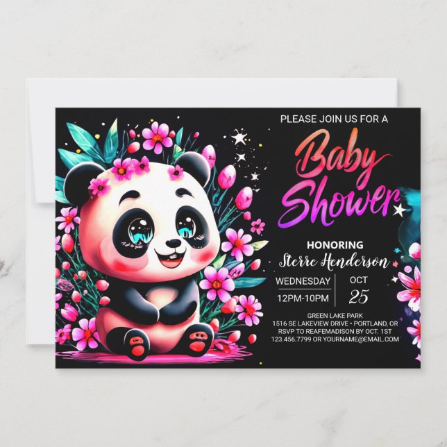 Bezaubernde Bamboo Panda Bliss Girl Baby Dusche Einladung (Vorderseite)