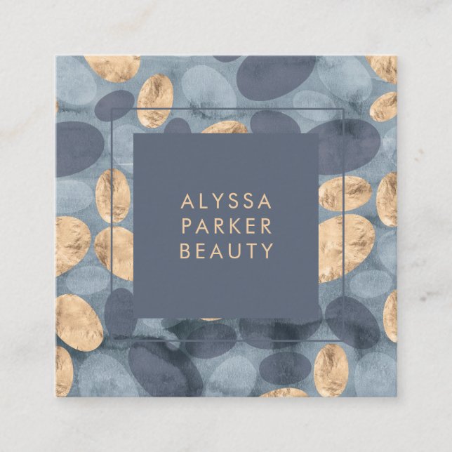 Bezaubernde blaue Punkte mit Gold Quadratische Visitenkarte (Vorderseite)