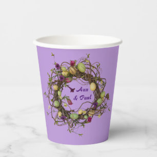 Bezaubernde Blumen Elegance Vögel Nest Lila Pappbecher