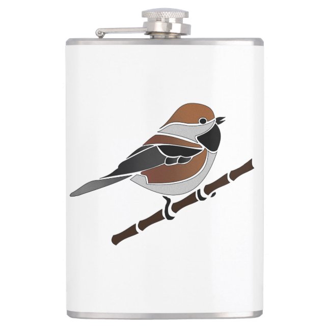 Bezaubernde Boreal Chickadee Bird Cartoon Flachmann (Vorderseite)