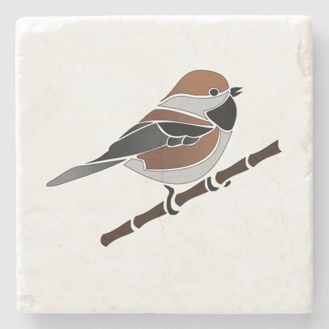 Bezaubernde Boreal Chickadee Bird Cartoon Steinuntersetzer (Vorderseite)