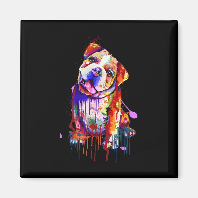 Bezaubernde Bulldog Rainbow Colors Kunst, Dichtung Magnet (Vorne)