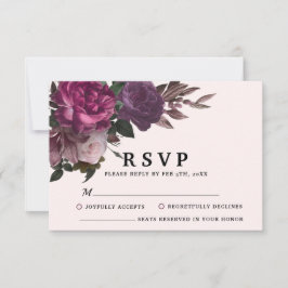 Bezaubernde Burgundy & Maroon Blues Black Wedding RSVP Karte