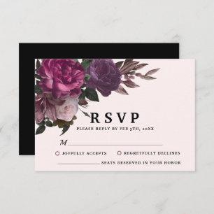 Bezaubernde Burgundy & Maroon Blues Black Wedding RSVP Karte