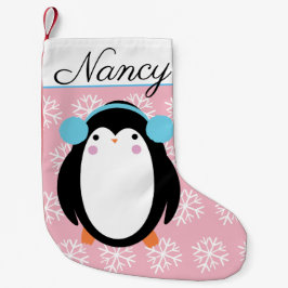 Bezaubernde Chubby-Pinguin mit Schneeflocken Kleiner Weihnachtsstrumpf