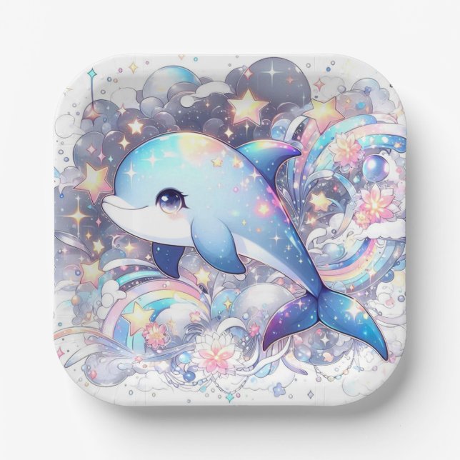 Bezaubernde Dolphin-Babydusche Pappteller (Vorderseite)