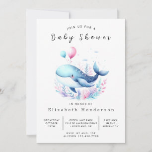 Bezaubernde Editable Whale Baby Dusche Einladung