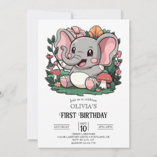Bezaubernde Elefant 1. Geburtstag digital Einladung