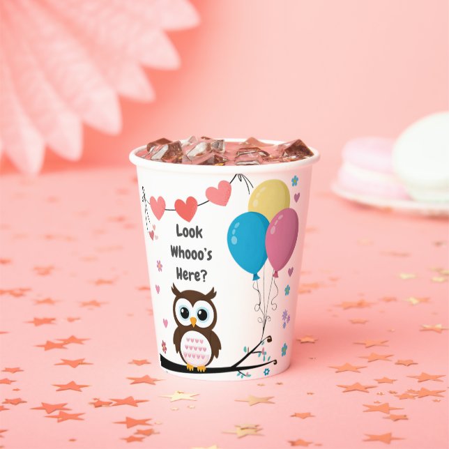 Bezaubernde Eule mit Balloons & Herz Babydusche Pappbecher (Insitu)
