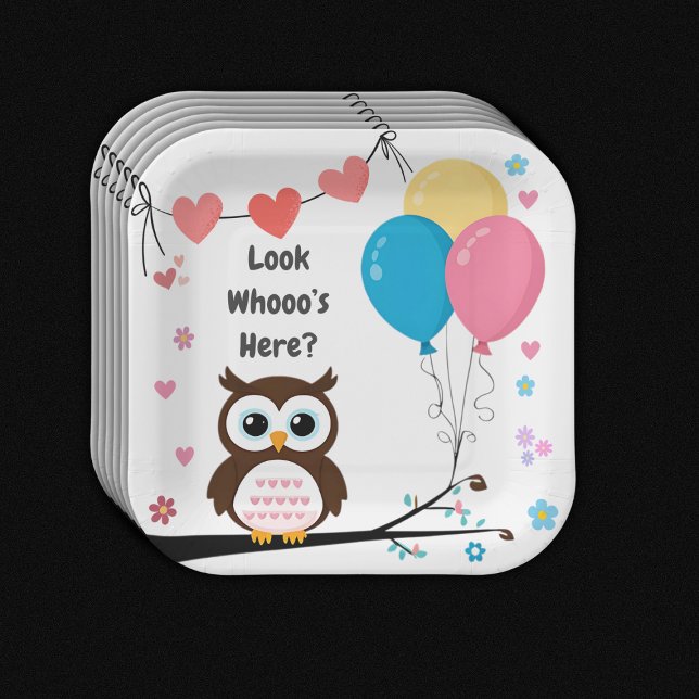 Bezaubernde Eule mit Balloons & Herz Babydusche Pappteller (Von Creator hochgeladen)