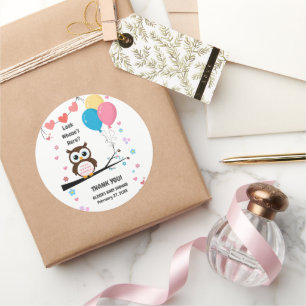 Bezaubernde Eule mit Balloons & Herz Babydusche Runder Aufkleber