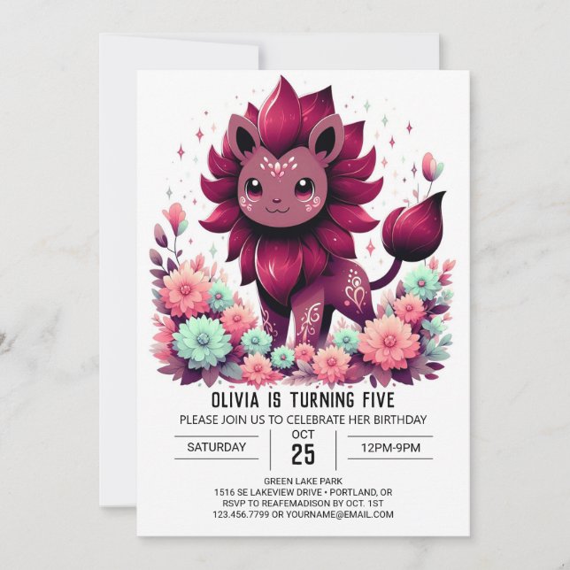 Bezaubernde Fantasiewelt Lion Digital Geburtstag Einladung (Vorderseite)