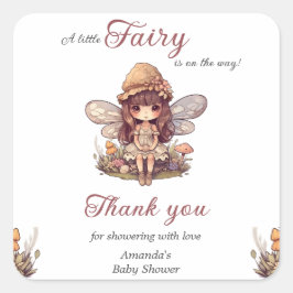 Bezaubernde Fee mit Mushrooms Girl Baby Dusche Quadratischer Aufkleber