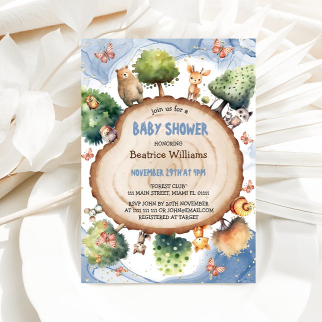 Bezaubernde Forest Blue Baby Dusche Einladung (Von Creator hochgeladen)