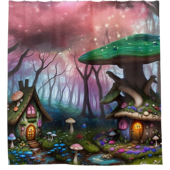 Bezaubernde Forest Dreamscape Mushroom Fantasy Fai Duschvorhang (Vorderseite)