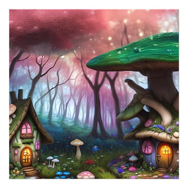 Bezaubernde Forest Dreamscape Mushroom Fantasy Fai Fotodruck (Vorne)