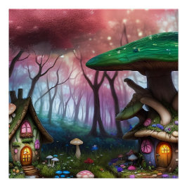 Bezaubernde Forest Dreamscape Mushroom Fantasy Fai Poster