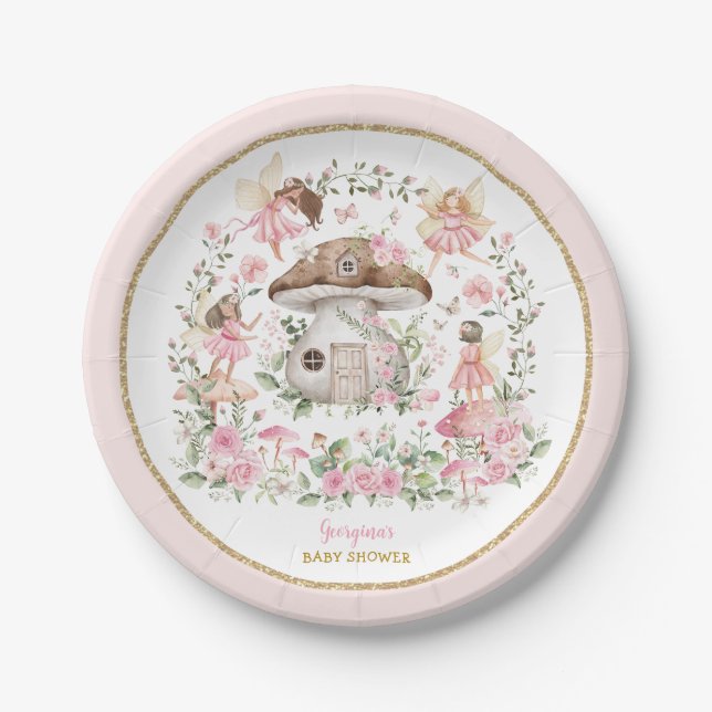 Bezaubernde Forest Fairy Pink Floral Baby Dusche Pappteller (Vorderseite)