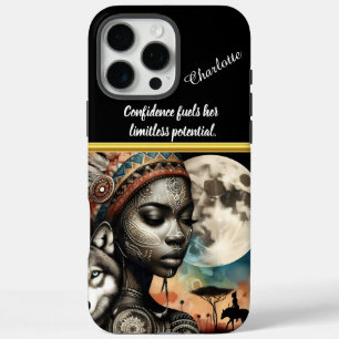 Bezaubernde Frau mit Wolf unter Mond iPhone 16 Pro Max Hülle