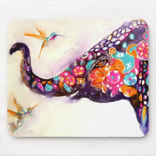 "Bezaubernde Freunde" Kolibri u. Elefant Mousepad (Vorne)