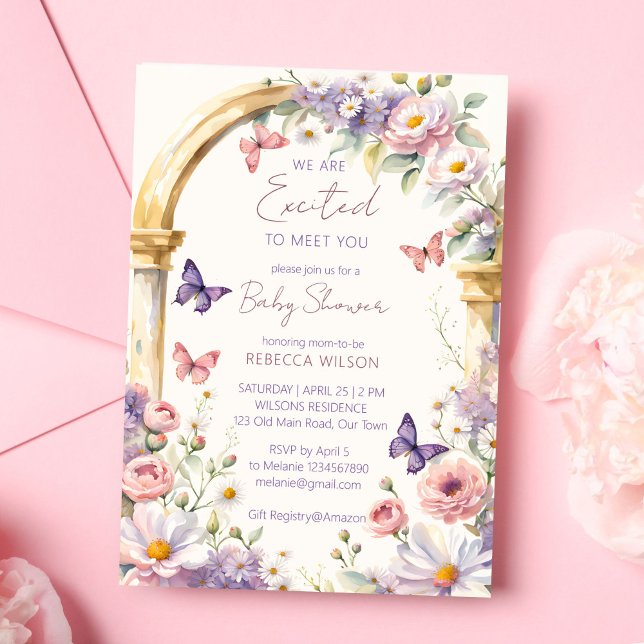 Bezaubernde Gartenpastellschmetterlinge Babydusche Einladung (Enchanted garden pastel flowers butterflies baby shower template invitation digital download)