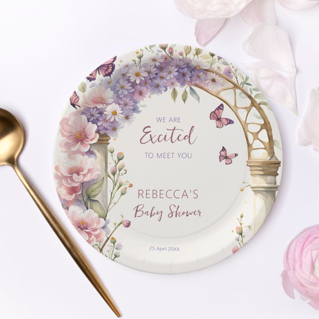 Bezaubernde Gartenpastellschmetterlinge Babydusche Pappteller (Enchanted garden baby shower personalized tableware pastel butterflies baby shower paper plates)
