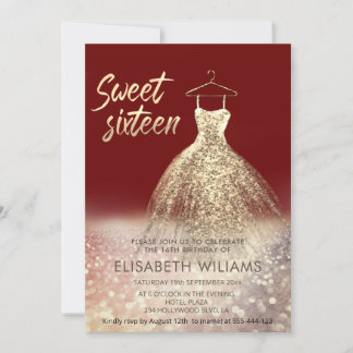 Bezaubernde goldene Kleidung glänzend ombre rot i Einladung