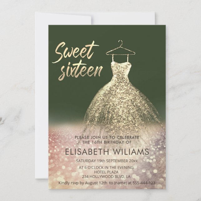 Bezaubernde goldene Kleidung glänzend ombre rot i Einladung (Vorderseite)