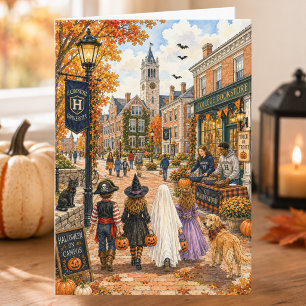 Bezaubernde Herbst-Hochschulstadt Frohes Halloween Karte