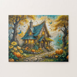 Bezaubernde Herbst-Hütte mit Pumpkins Puzzle