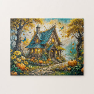 Bezaubernde Herbst-Hütte mit Pumpkins Puzzle