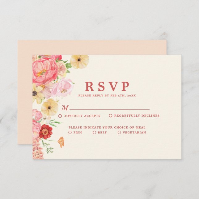 Bezaubernde Hochzeit mit Aquarellblütenbutter RSVP Karte (Vorne/Hinten)