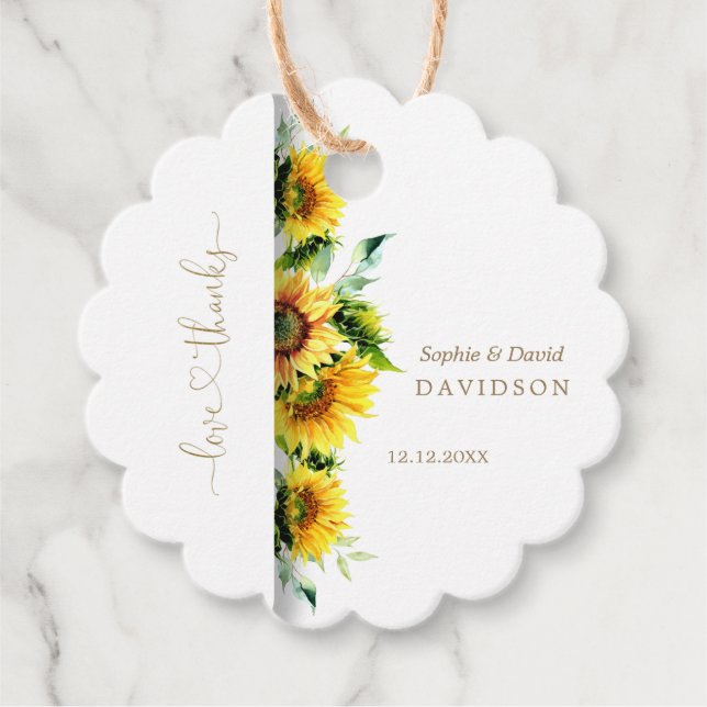 Bezaubernde Hochzeit von Wasserfarben-Sonnenblumen Geschenkanhänger (Vorderseite)