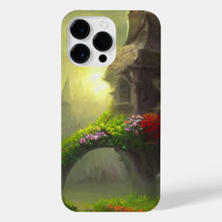 Bezaubernde Hütte mit Blumenbrücke bei Twilight iPhone 14 Pro Max Hülle