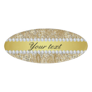 Bezaubernde Imitat-GoldSequins und -diamanten Namenschild