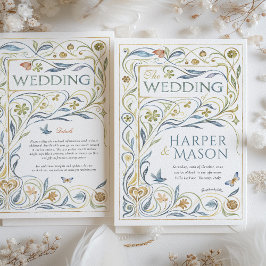 Bezaubernde Jugendstil-Flora und Fauna Hochzeit Einladung