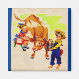 bezaubernde Kinder mit bezaubernder Kuh Magnet