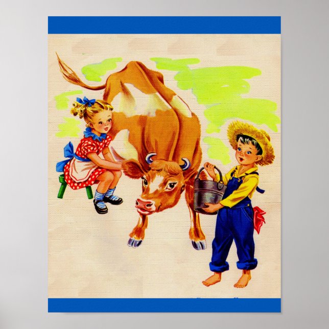 bezaubernde Kinder mit bezaubernder Kuh Poster (Vorne)