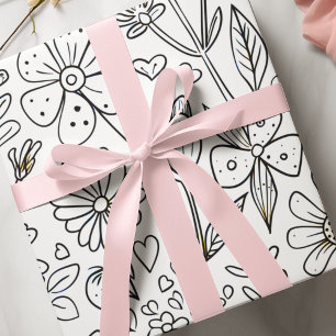 Bezaubernde Kinderzimmer-Blume und Herz-Färbung Geschenkpapier