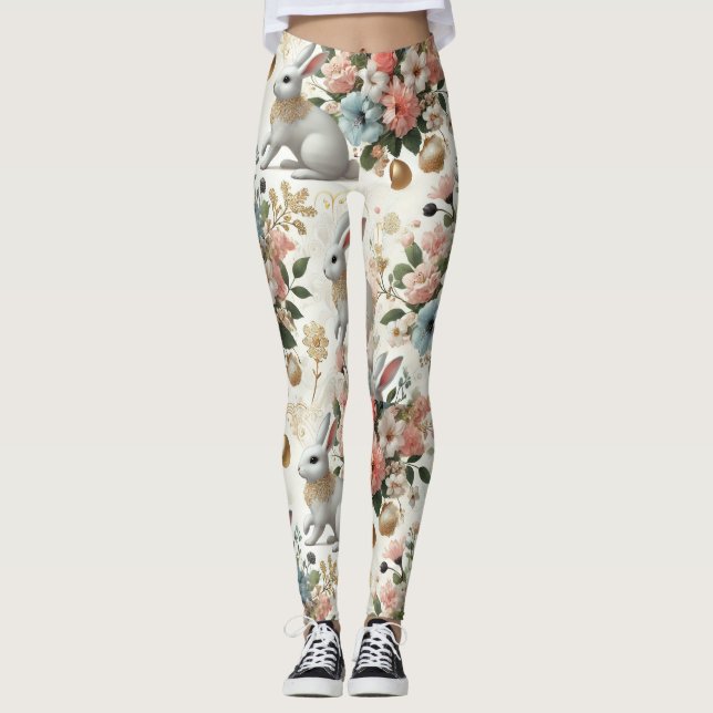 Bezaubernde Leggings der Bunny & Floral Fantasy (Vorderseite)