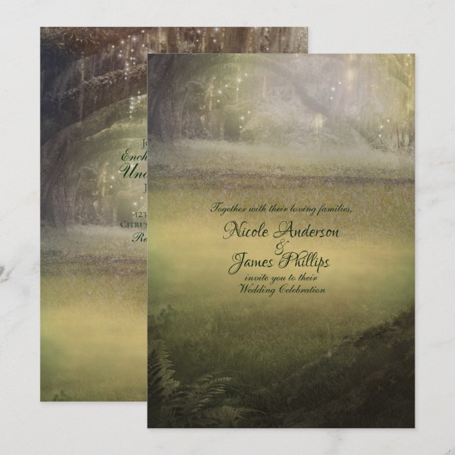 Bezaubernde Lichtwaldhochzeit Einladung (Vorne/Hinten)