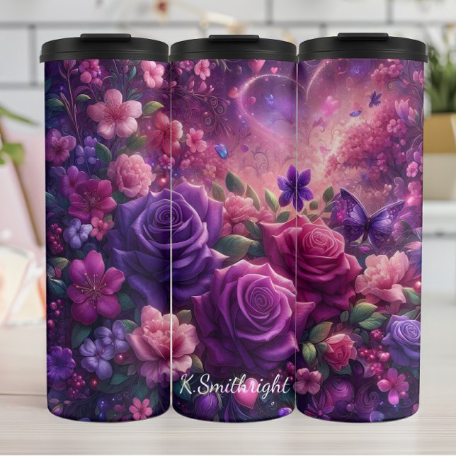 Bezaubernde Lila-Gartenherzen Thermosbecher (Von Creator hochgeladen)