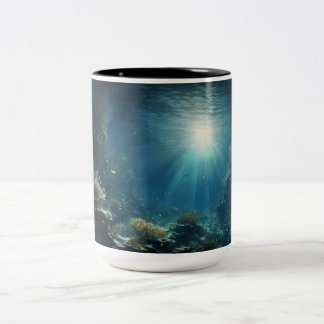 Bezaubernde Moonlit Unterwasser Kelp Forest Art | Zweifarbige Tasse