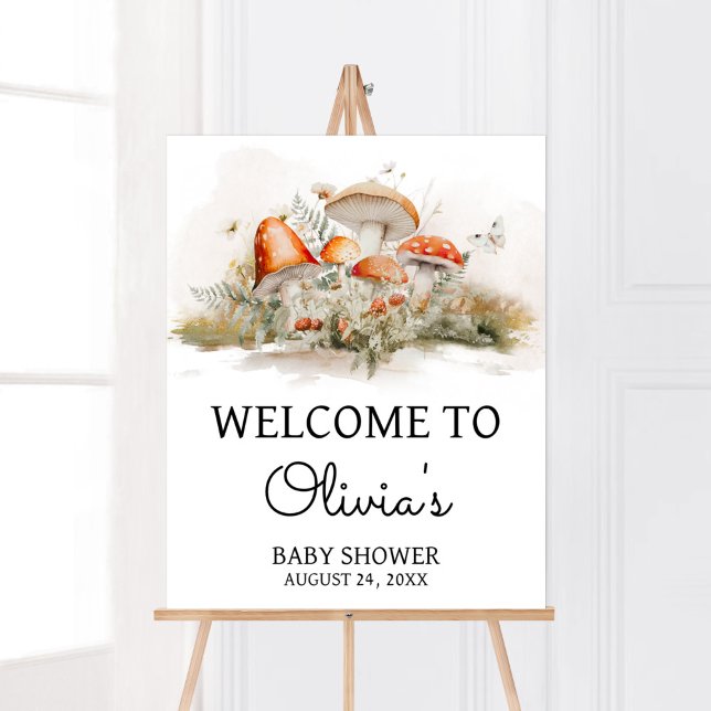Bezaubernde Mushroom Forest Baby Dusche Empfang Poster (Enchanted Mushroom Baby Shower Welcome Sign)