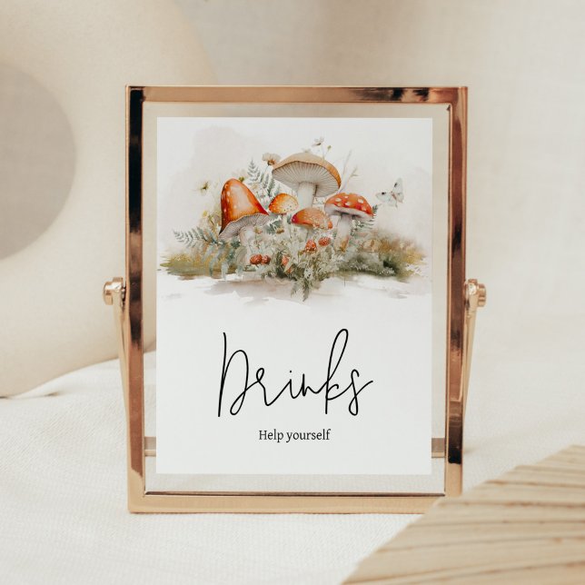 Bezaubernde Mushroom Forest Babydusche Getränke Poster (Enchanted Mushroom Baby Shower Drinks Sign)