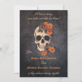 Bezaubernde Orange Bouquet auf Cream Skull Hochzei Einladung