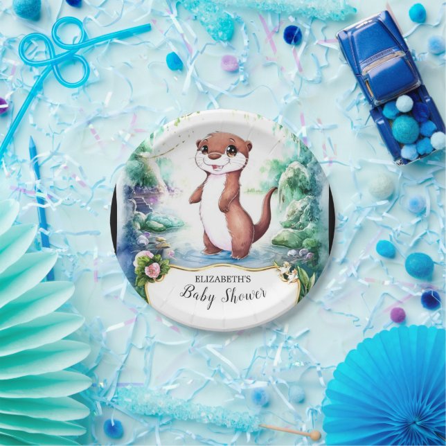 Bezaubernde Otter Baby-Dusche Pappteller (Party)